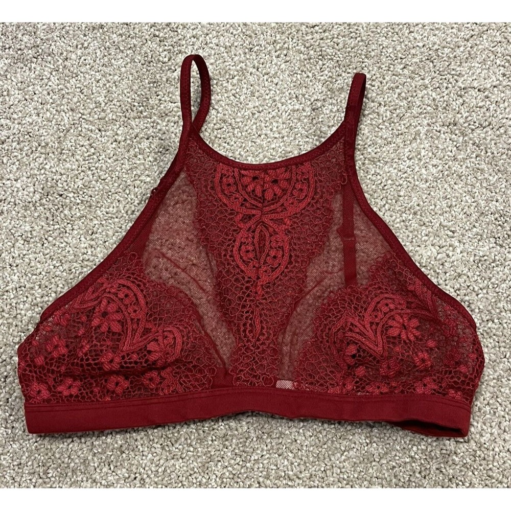 Victorias Secret Lace Halter Bralette Bra Size Small Dark Red Body By Victoria